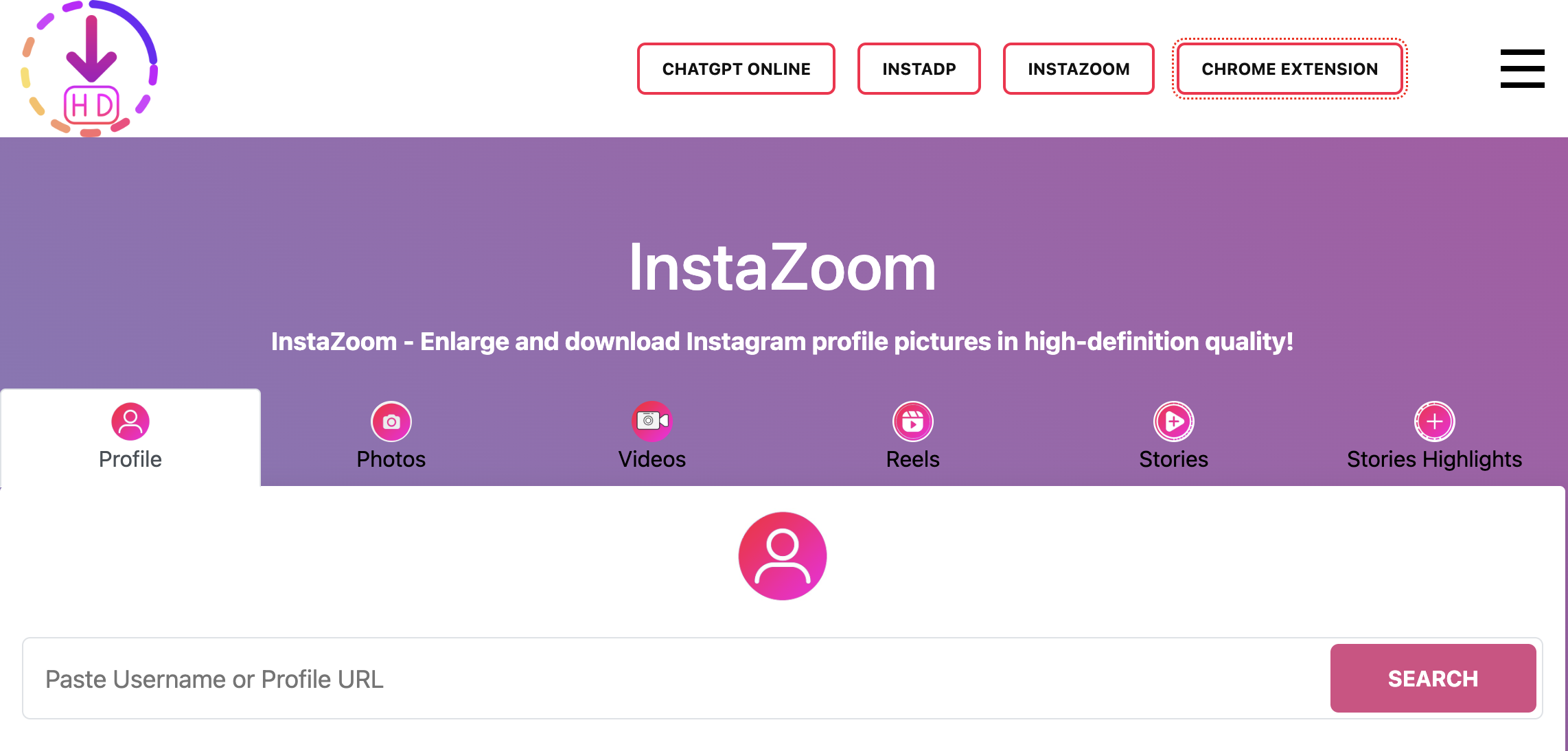 Instazoom page